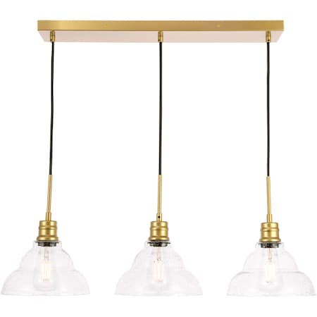 Clive 3 Light Brass And Clear Seeded Glass Pendant